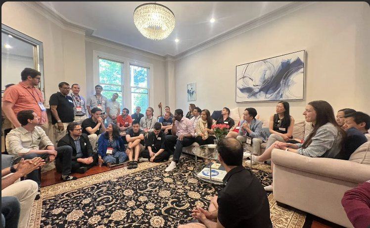 Founders gathered in a living room for a Circle meeting